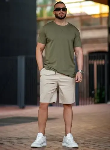 JMIERR Mens Cotton Stretch Shorts Casual Drawstring Twill Chino Shorts | Drawstring Waist, Phone Pockets, Golf, Summer Beach Cruise Outfits, Machine Wash - JMIERR (1)