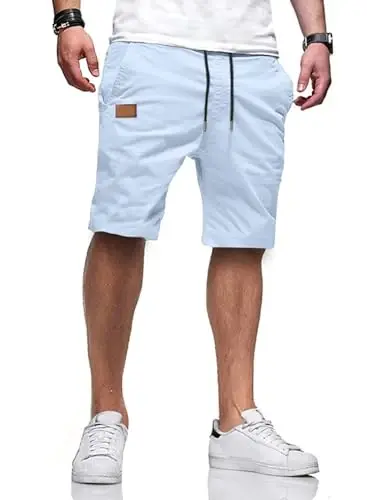 JMIERR Mens Cotton Stretch Shorts Casual Drawstring Twill Chino Shorts | Drawstring Waist, Phone Pockets, Golf, Summer Beach Cruise Outfits, Machine Wash - 1