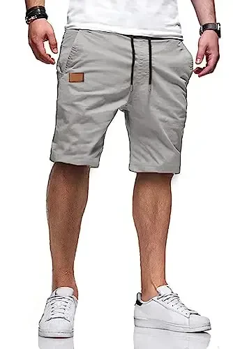 JMIERR Mens Casual Shorts - Cotton Drawstring Summer Beach Stretch Twill Chino Golf Shorts - 1