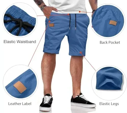 JMIERR Mens Casual Shorts - Cotton Drawstring Summer Beach Stretch Twill Chino Golf Shorts - 3