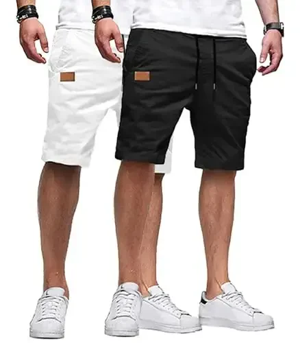 JMIERR Mens Casual Shorts - Cotton Drawstring Summer Beach Stretch Twill Chino Golf Shorts - 1