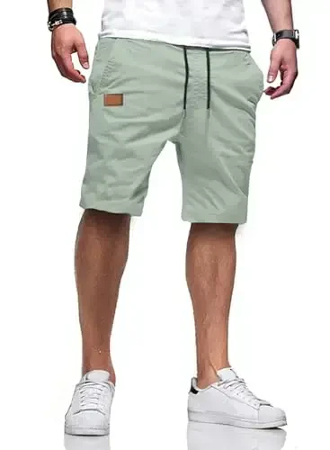 JMIERR Mens Casual Shorts - Cotton Drawstring Summer Beach Stretch Twill Chino Golf Shorts - MODAZONE