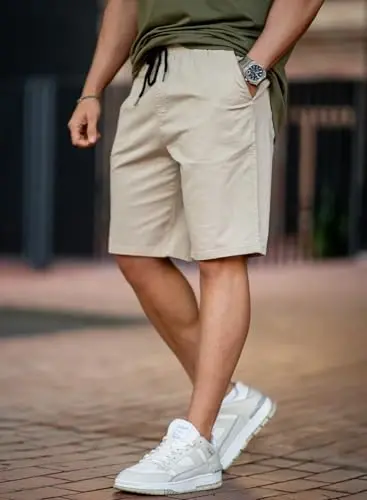 JMIERR Mens Casual Shorts - Cotton Drawstring Summer Beach Stretch Twill Chino Golf Shorts - 6