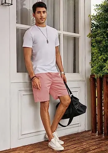 JMIERR Mens Casual Shorts - Cotton Drawstring Summer Beach Stretch Twill Chino Golf Shorts - 6