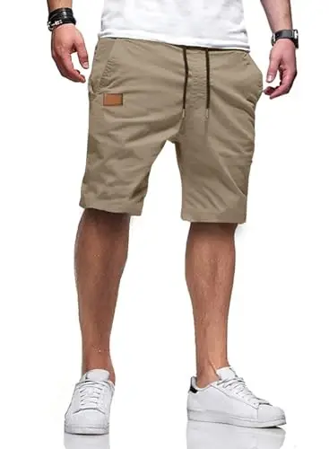 JMIERR Mens Casual Shorts - Cotton Drawstring Summer Beach Stretch Twill Chino Golf Shorts - 1