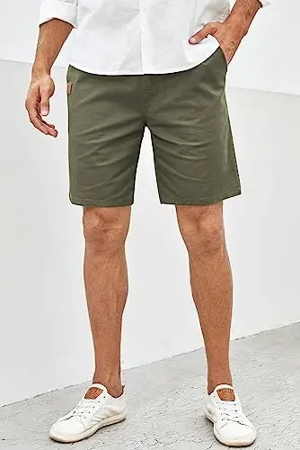 JMIERR Mens Casual Shorts - Cotton Drawstring Summer Beach Stretch Twill Chino Golf Shorts - 6