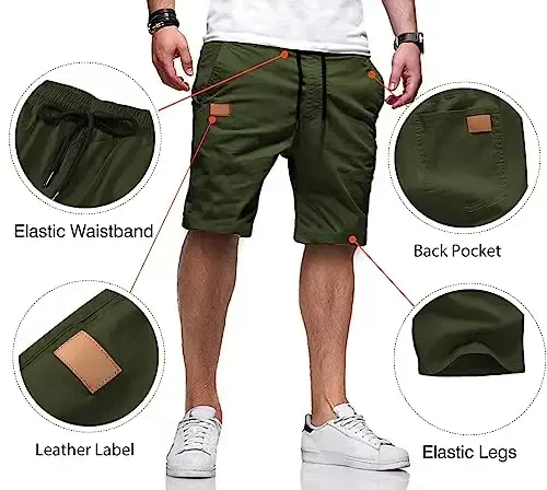 JMIERR Mens Casual Shorts - Cotton Drawstring Summer Beach Stretch Twill Chino Golf Shorts - 3
