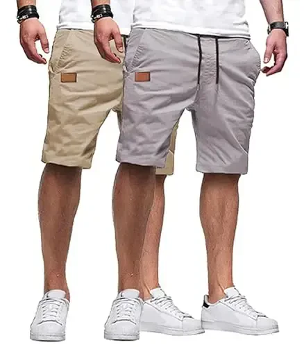 JMIERR Mens Casual Shorts - Cotton Drawstring Summer Beach Stretch Twill Chino Golf Shorts 
