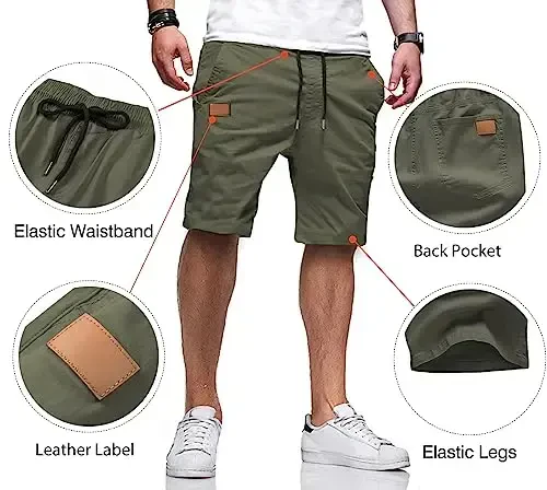 JMIERR Mens Casual Shorts - Cotton Drawstring Summer Beach Stretch Twill Chino Golf Shorts - 3