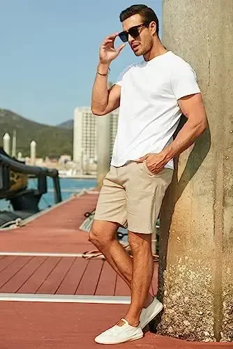 JMIERR Mens Casual Shorts - Paxtali bog'ichli yozgi plyaj Stretch Twill Chino Golf Shortslari - 6