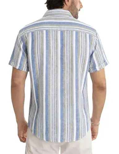 JMIERR Men's Casual Stylish Short Sleeve Button-Up Striped Dress Shirt Cotton Beach Shirts - 2