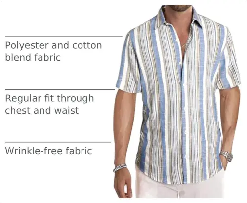 JMIERR Men's Casual Stylish Short Sleeve Button-Up Striped Dress Shirt Cotton Beach Shirts - 4