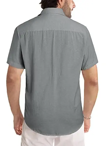 JMIERR Men's Casual Stylish Short Sleeve Button-Up Striped Dress Shirt Cotton Beach Shirts - 4