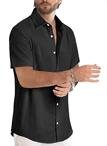 JMIERR Men's Casual Stylish Short Sleeve Button-Up Striped Dress Shirt Cotton Beach Shirts - 2