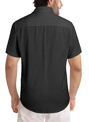 JMIERR Men's Casual Stylish Short Sleeve Button-Up Striped Dress Shirt Cotton Beach Shirts - 4