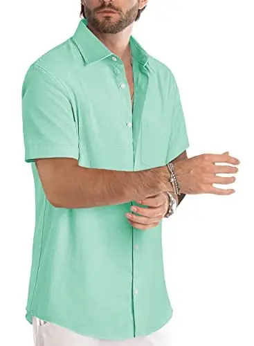 JMIERR Men's Casual Stylish Short Sleeve Button-Up Striped Dress Shirt Cotton Beach Shirts - 2
