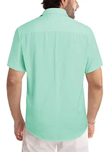 JMIERR Men's Casual Stylish Short Sleeve Button-Up Striped Dress Shirt Cotton Beach Shirts - 4