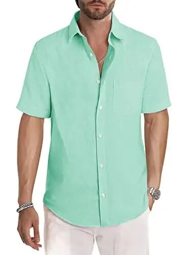 JMIERR Men's Casual Stylish Short Sleeve Button-Up Striped Dress Shirt Cotton Beach Shirts - JMIERR
