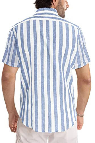 JMIERR Men's Casual Stylish Short Sleeve Button-Up Striped Dress Shirts Cotton Beach Shirt - 3