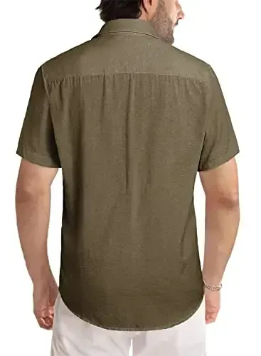 JMIERR Men's Casual Stylish Short Sleeve Button-Up Striped Dress Shirts Cotton Beach Shirt - 3