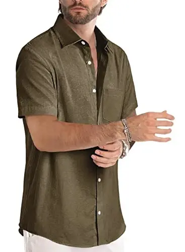 JMIERR Men's Casual Stylish Short Sleeve Button-Up Striped Dress Shirts Cotton Beach Shirt - 2