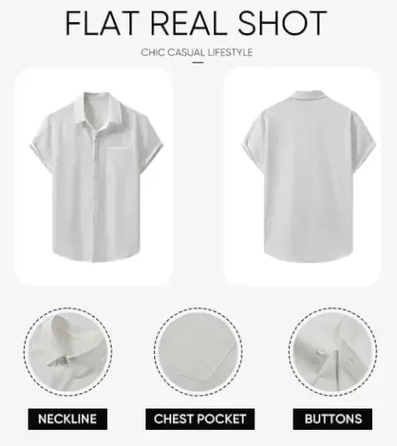 JMIERR Men's Casual Stylish Short Sleeve Button-Up Striped Dress Shirts Cotton Beach Shirt - 6
