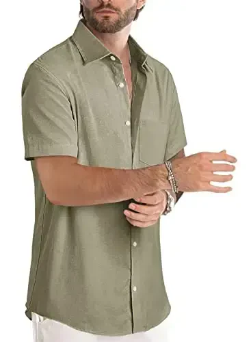 JMIERR Men's Casual Stylish Short Sleeve Button-Up Striped Dress Shirts Cotton Beach Shirt - 2