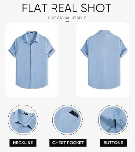 JMIERR Men's Casual Stylish Short Sleeve Button-Up Striped Dress Shirts Cotton Beach Shirt - 6
