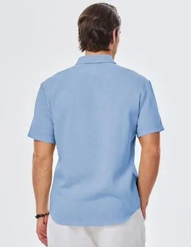 JMIERR Men's Casual Stylish Short Sleeve Button-Up Striped Dress Shirts Cotton Beach Shirt - MODAZONE (1)