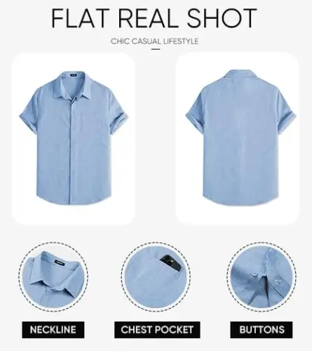 JMIERR Men's Casual Stylish Short Sleeve Button-Up Striped Dress Shirts Cotton Beach Shirt - 6