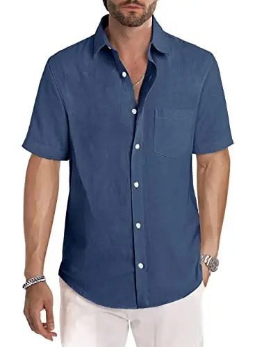 JMIERR Men's Casual Stylish Short Sleeve Button-Up Striped Dress Shirts Cotton Beach Shirt - 2