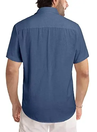 JMIERR Men's Casual Stylish Short Sleeve Button-Up Striped Dress Shirts Cotton Beach Shirt - 4