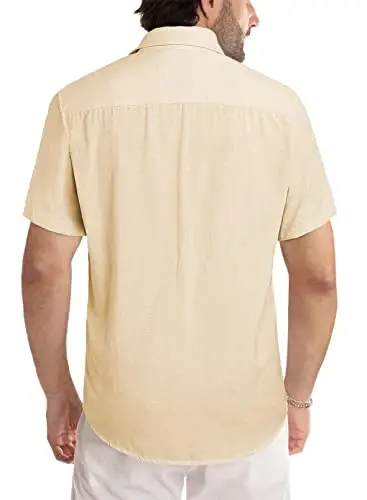 JMIERR Men's Casual Stylish Short Sleeve Button-Up Striped Dress Shirts Cotton Beach Shirt - 3