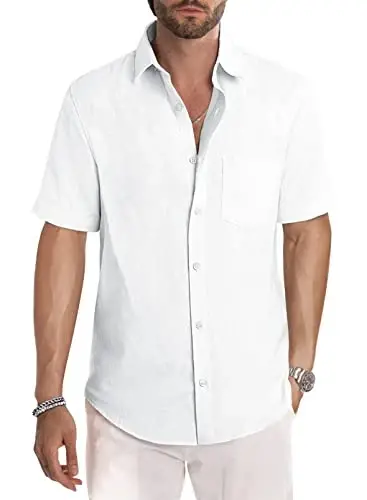 JMIERR Men's Casual Stylish Short Sleeve Button-Up Striped Dress Shirts Cotton Beach Shirt 