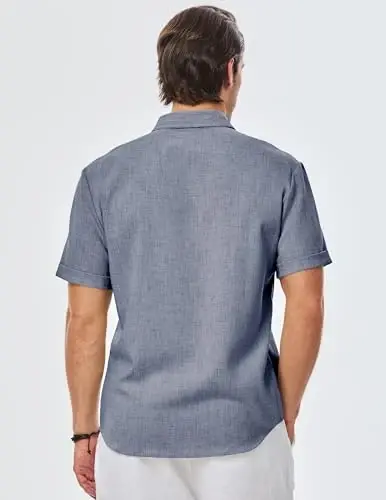 JMIERR Men's Casual Stylish Short Sleeve Button-Up Striped Dress Shirts Cotton Beach Shirt - 2
