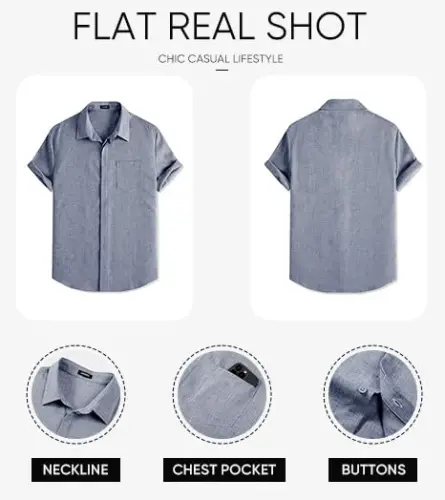 JMIERR Men's Casual Stylish Short Sleeve Button-Up Striped Dress Shirts Cotton Beach Shirt - 6