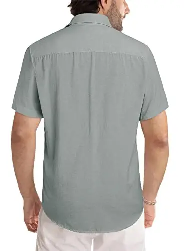 JMIERR Men's Casual Stylish Short Sleeve Button-Up Striped Dress Shirts Cotton Beach Shirt - 3
