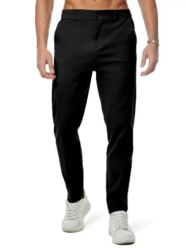 JMIERR Men's Chino Pants Casual Elastic Waist Tapered Golf Trousers - 1