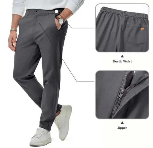 JMIERR Men's Chino Pants Casual Elastic Waist Tapered Golf Trousers - 4