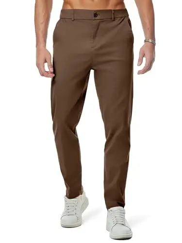 JMIERR Men's Chino Pants Casual Elastic Waist Tapered Golf Trousers - JMIERR