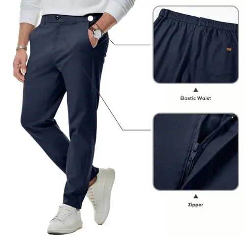 JMIERR Men's Chino Pants Casual Elastic Waist Tapered Golf Trousers - 4