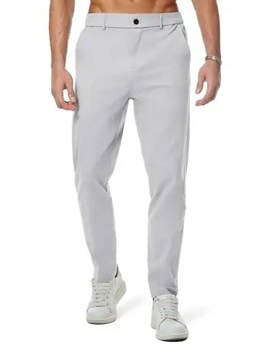JMIERR Men's Chino Pants Casual Elastic Waist Tapered Golf Trousers 