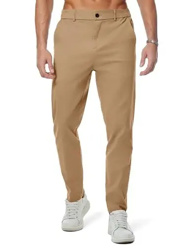 JMIERR Men's Chino Pants Casual Elastic Waist Tapered Golf Trousers - 1