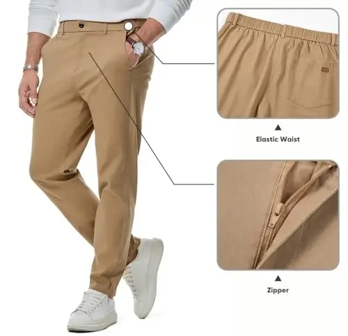 JMIERR Men's Chino Pants Casual Elastic Waist Tapered Golf Trousers - 4