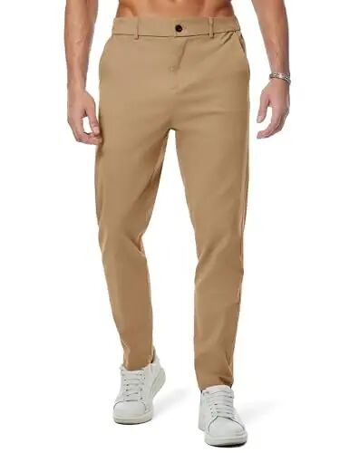 JMIERR Men's Chino Pants Casual Elastic Waist Tapered Golf Trousers - JMIERR