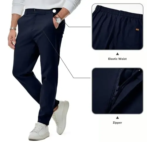 JMIERR Men's Chino Pants Casual Elastic Waist Tapered Golf Trousers - 4