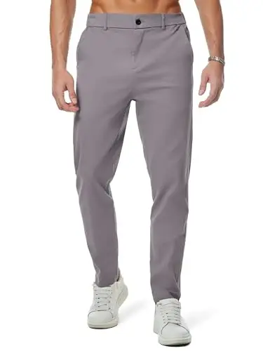JMIERR Men's Chino Pants Casual Elastic Waist Tapered Golf Trousers - 1