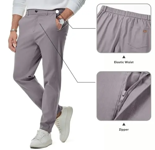 JMIERR Men's Chino Pants Casual Elastic Waist Tapered Golf Trousers - 5
