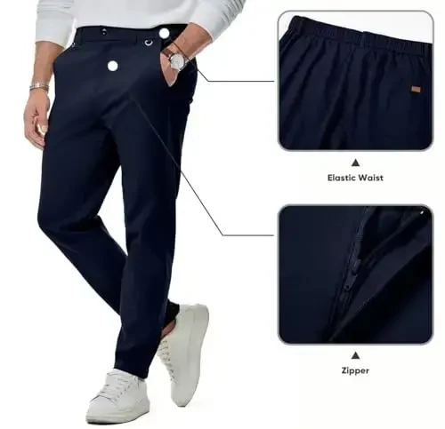JMIERR Men's Chino Pants Casual Stretch Waist Tapered Pockets bilan Shimlar - 3
