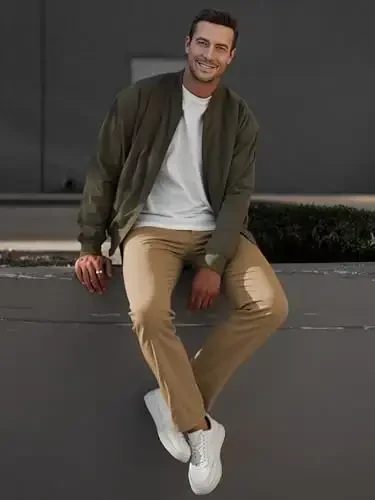 JMIERR Men's Chino Pants Casual Stretch Waist Tapered Trousers with Pockets - 6